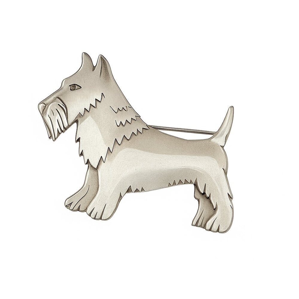 Vintage Scottish Terrior Scottie Dog Brooch Etched Silver Tone - Picture 5 of 5